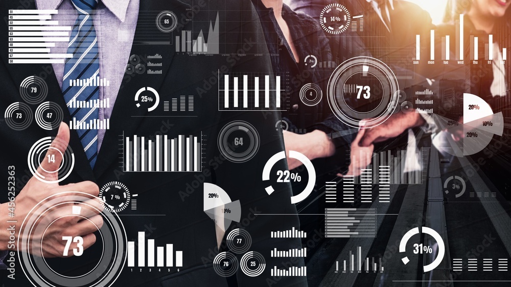 Poster conceptual business dashboard for financial data analysis . 3d render computer graphic .