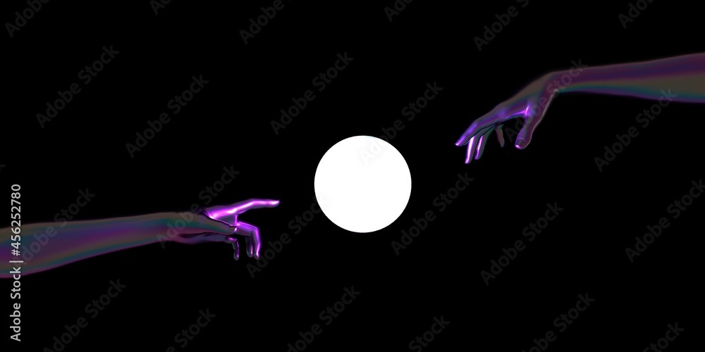 Aufkleber Modern 3d illustration with two artificial hands about to touch each other, reminiscent of the scene of Adam's creation.