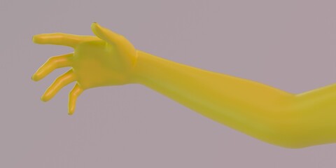 3d illustration of a yellow hand on a white background.