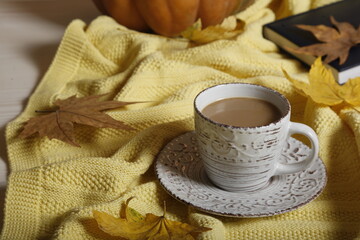 coffee, cup, drink, breakfast, pumpkin, autumn, book, notebook.