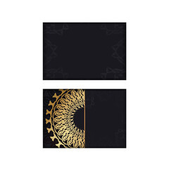 Black color greeting card template with golden indian ornament