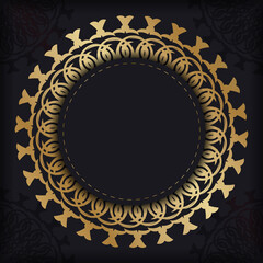 Black color greeting card template with golden vintage pattern