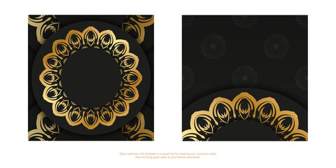 Black Greeting Brochure Template with Golden Greek Ornaments
