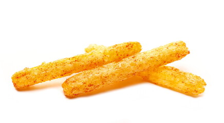 Pepper flavored potato chips isolated on white background