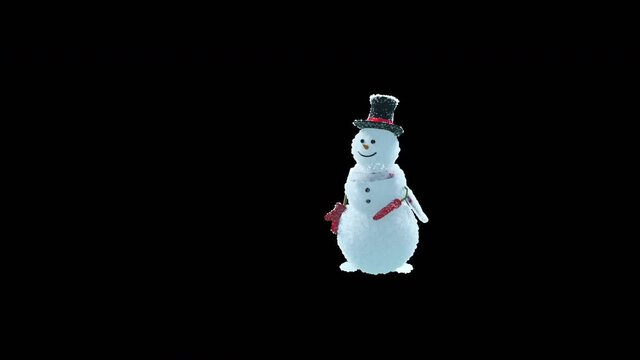 Merry christmas and happy new year, 3d rendering, Snowman,  Animation Loop, cartoon, included in the end of the clip with Alpha matte.