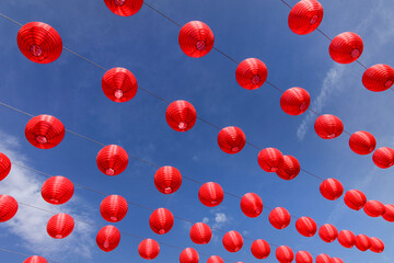 Red Chinese lanterns and blue sky