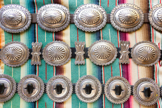 Native American Concha Belts. Santa Fe, New Mexico. USA