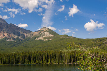 landscape on Pyramid Lake in Jasper in Canada