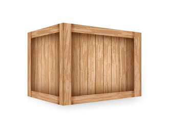 Realistic wooden crate mockup template. Wooden closed wooden box illustration. Vintage container for delivery interior design.