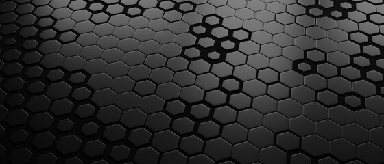 Black 3D background. Abstract hexagonal geometric.