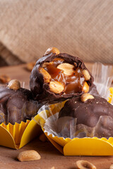 A type of brigadeiro called Charge, with dulce de leche and peanuts. Party candy.