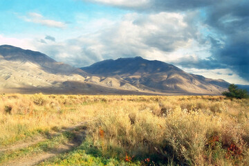 Owens Valley and White Mountains sunset in fall, CA, US.