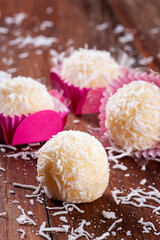Coconut Gourmet Brigadeiro. Typical Brazilian sweet.