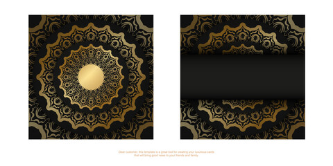 Dark color greeting card with golden vintage ornament