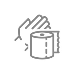 Paper towels in hand line icon. Paper roll, use of paper, personal hygiene, personal hygiene