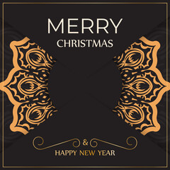 Greeting banner Happy New Year and Merry Christmas white color with winter ornament.