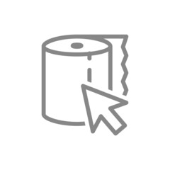 Paper towels and web cursor line icon. Paper roll, online shopping, HoReCa goods products