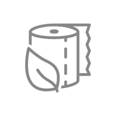 Toilet paper with a leaf line icon. Paper roll, eco material, useful items, personal hygiene items, cleanliness