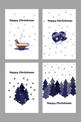 Winter collection greeting cards. Set of Christmas cards. Vector illustrations for greeting card. Happy holidays. Merry Christmas card.