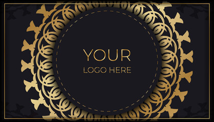 Greeting Brochure template in black with gold vintage pattern
