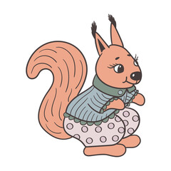 A toy squirrel in a shirt and pants