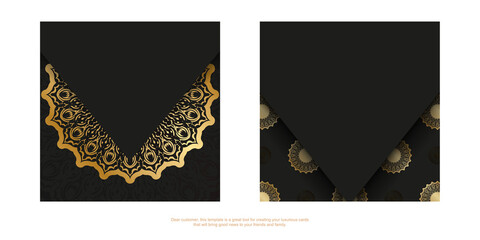 Greeting card in dark color with golden mandala pattern