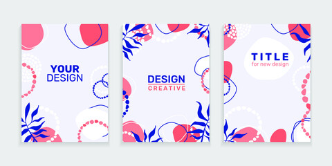 Modern abstract covers set, minimal covers design. Colorful geometric  background with floral and geometric elements, vector illustration.