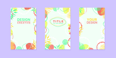 Modern tropical floral covers set, minimal covers design. Colorful exotic background, vector illustration. Vector summer, autumn, spring   leaves cover templates creative design.