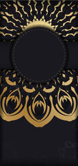 Greeting flyer template in black color with golden abstract pattern