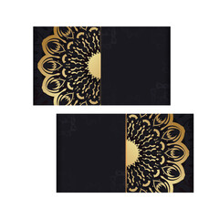 Greeting flyer template in black with gold Indian pattern