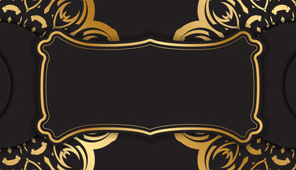 Greeting flyer template in black with gold vintage pattern