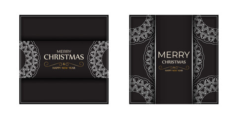 Happy New Year and Merry Christmas flyer in black with white pattern.