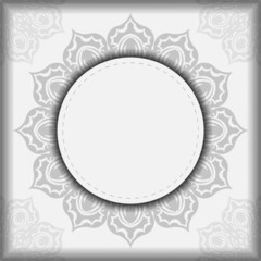 Invitation card design with space for your text and patterns. Vector Ready to print white color postcard design with black mandala patterns.