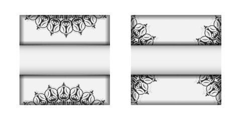 Invitation card design with space for your text and vintage ornaments. Postcard design White colors with mandalas.