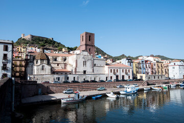 Fototapeta premium The village Bosa along the West Coast of Sardinia, Italy. 