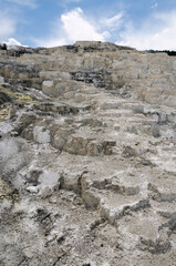 thermal springs and limestone formations at mammoth hot springs in Wyoming in America