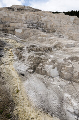 thermal springs and limestone formations at mammoth hot springs in Wyoming in America