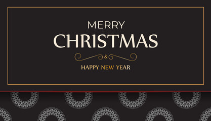 Merry Christmas and Happy New Year greeting flyer in black with white pattern.