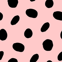 Abstract pastel seamless pattern. Pink and black colors, spring summer fashion trendy background. Ovals and circles with hand drawn marks, vector repeated texture
