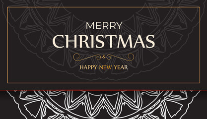 Merry Christmas and Happy New Year in black with white ornaments.