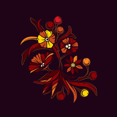 Original vector illustration of an autumn bouquet of flowers in a vintage style.