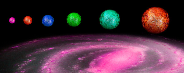 Planetas e sistema solar, simulação utópica e abstrata. Planeta Terra e Sol, mera representação. © Luiz Leite