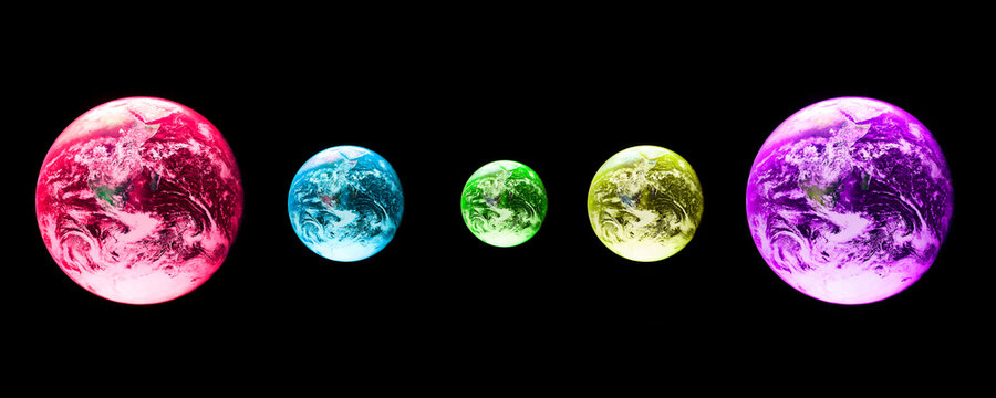 Planetas e sistema solar, simula&ccedil;&atilde;o ut&oacute;pica e abstrata. Planeta Terra e Sol, mera representa&ccedil;&atilde;o.