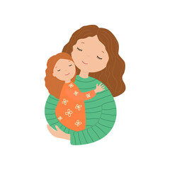 Mother and little daughter hug. Vector illustration about love.