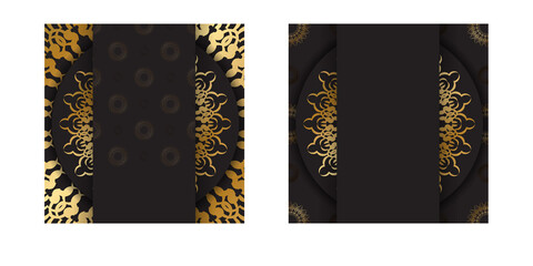 Postcard template in black color with gold luxury ornament