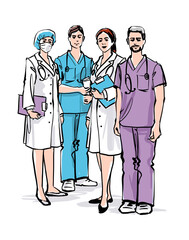 medical team illustration sketch