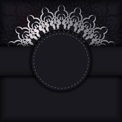 Postcard template in black color with mandala ornament
