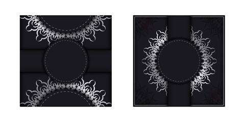 Postcard template in black color with mandala ornament