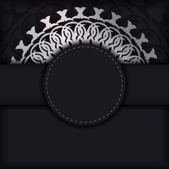 Postcard template in black color with mandala ornament