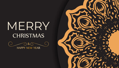 Poster Happy New Year and Merry Christmas in black with winter pattern.